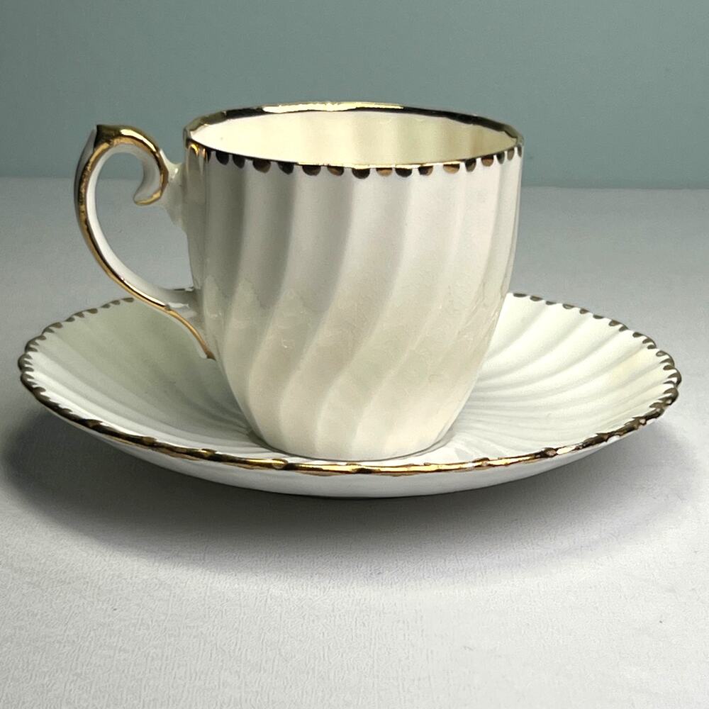 Vintage Gladstone Bone China Espresso Cup & Saucer Old Grecian Flute Gold Trim